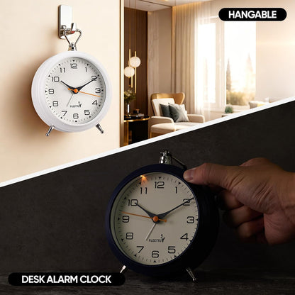 FLOITTUY 4.5" Battery Operated Antique Retro Analog Metal Alarm Clock, Silent Bedside Desk Clock, Wall-Hanging Vintage Clock(Exquisite Bronze)