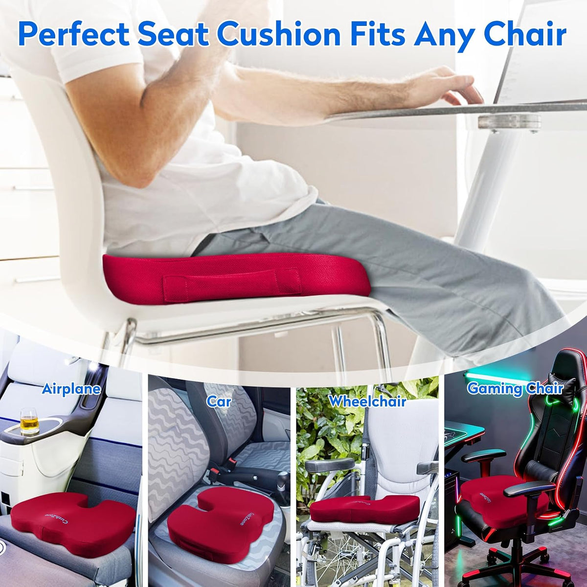 CushZone Seat Cushion Memory Foam Chair Pad for Office & Car, Black