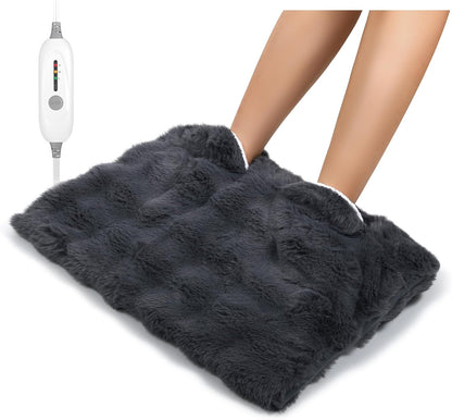 Electric Foot Warmer, Luxury Faux Fur Heating Pad for Feet Pain Relief Cramp, Heated Foot Warmer for Under Desk & Bed with 3 Heat Settings & 2H Auto-Off, ETL Certified, 20x22 Inch, Dark Grey