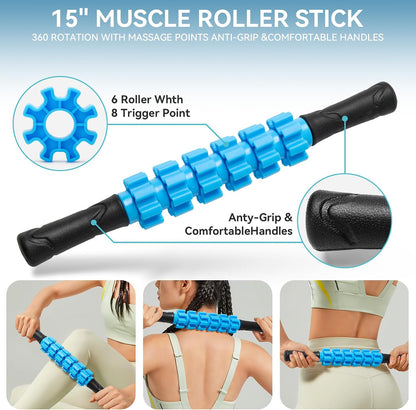 Krightlink 5-in-1 Foam Roller Set High Density Deep Tissue Muscle Massage | Muscle Recovery Kit Exercise Roller, Massage Ball, Resistance Band & Carry Bag for Physical Therapy & Pain Relief Black