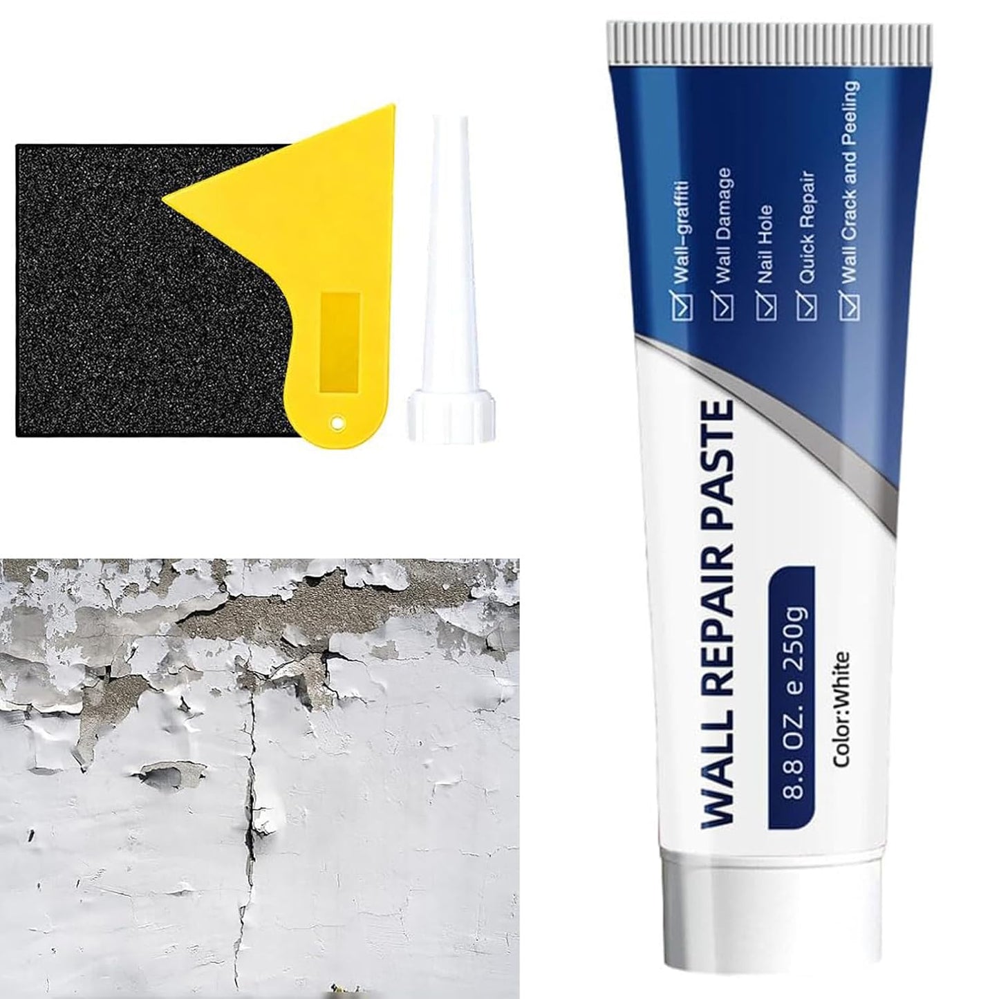 2026 New Wall Mending Agent,Drywall Patch Repair Kit with Scraper,White Spackle Wall Repair Paste Wall Repair Agent Tile Gap Filler for Holes & Cracks Nail Holes, Dents & Small Damage. (1 Pcs)