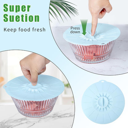 7 Pack Silicone Lids Microwave Splatter Cover, 5 Sizes Reusable Heat Resistant Suction Lids for Bowls Plates Pots Pans Oven Fridge, BPA Free, Ideal Mother's Gift