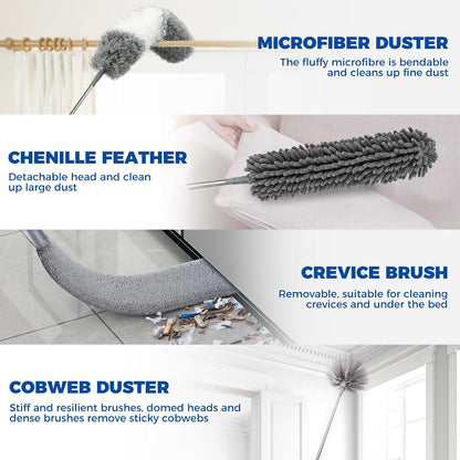 Retractable Gap Dust Cleaner Cleaning Tools with 2 Microfiber Dusting Cloths Long Handle 60inches Washable and Retractable Duster Brush for Cleaning Under Appliances Furniture Couch Fridge