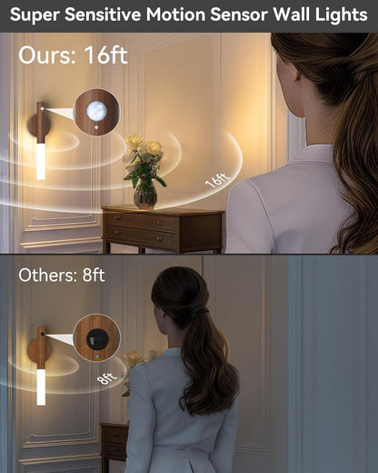 iThird Motion Sensor Light Indoor, 2200mAh Rechargeable Wall Sconce | Battery operated wall lights magnetic night lights wooden wall decor for stairways, hallways, bedrooms and picture lighting