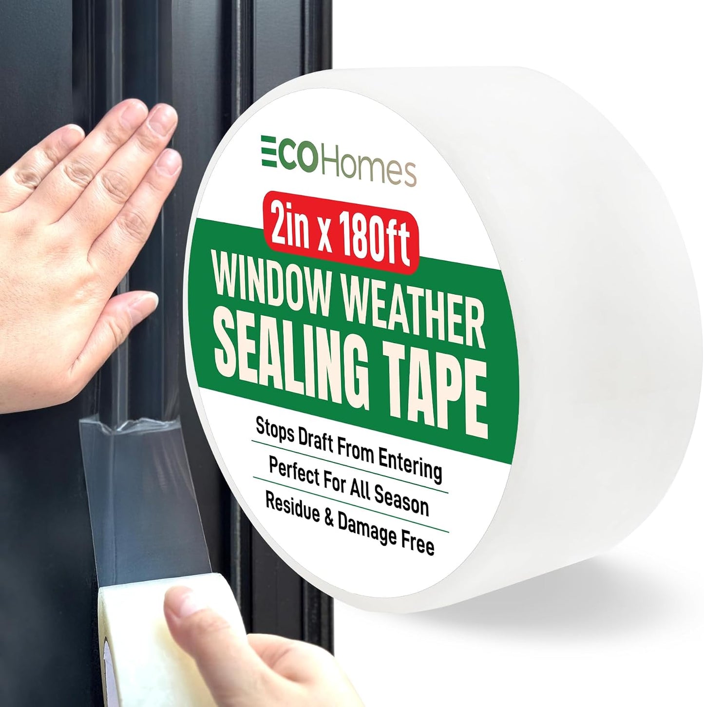 ECOHomes Window Weather Sealing Tape (2 Inch Wide x 90 Ft, Clear) | Weather Stripping Tape, To Stop Drafts Through Window Gaps and AC Units, Insulation Seal for Home and Air Conditioners