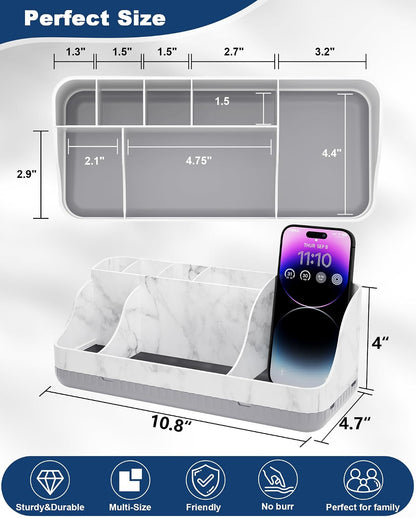 Bathroom Counter Organizer and Storage, 7 Slots Detachable Toothbrush Holders for Bathrooms, Anti-Slip Electric Toothbrush and Toothpaste Holder Countertop Vanity Organizer Accessories for Adults Kids