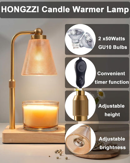 Candle Warmer Lamp with Timer, Dimmable, Adjustable Height, Oval | 2 bulbs included, no flame needed, 1-year warranty, farmhouse or modern decor, for bedroom, kitchen, living room, gifting
