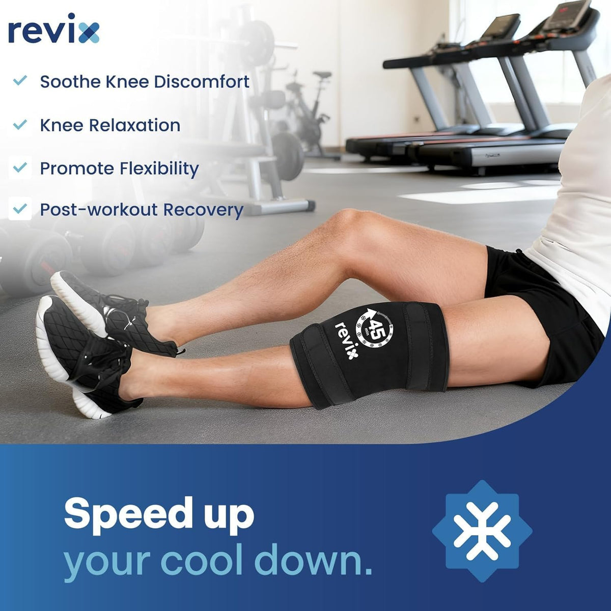 REVIX XXXL Knee Ice Pack Wrap for Meniscus & ACL, 45-Min Cold, 20"×10.7"