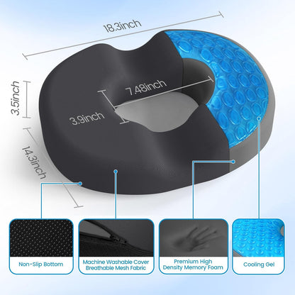Donut Pillow Seat Cushion, Cooling Gel Memory Foam Chair Cushion, Black
