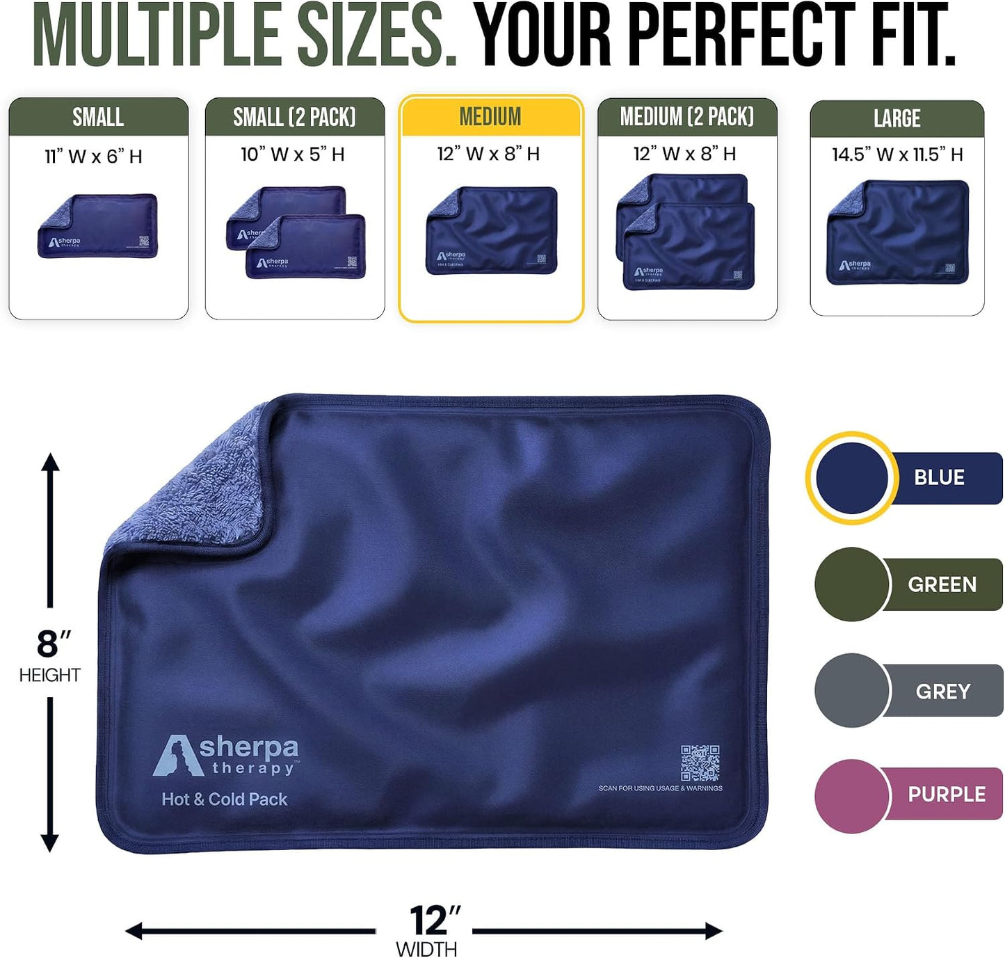 Medium Flexible Gel Ice Packs Reusable - Hot and Cold Soft Ice Packs for Injuries Reusable for Ankle, Arm, Foot, Leg, Back Pain Relief - 8" x 12" - Purple