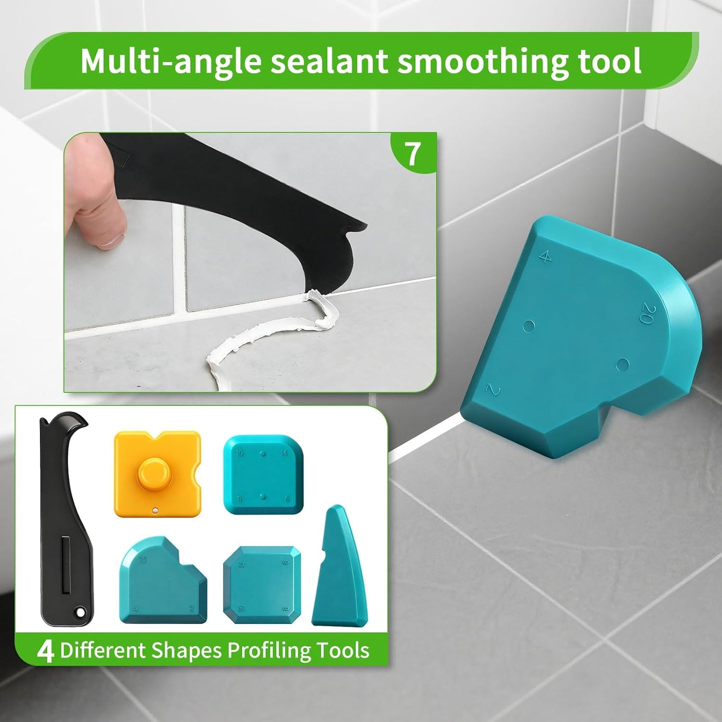 6 in 1 Silicone Caulking Tool Kit Caulking Grout Removal Sealant Finishing Tool with Stainless Steel Head, 6 Silicone Pads, Grout Removal Tool for Kitchen Sink Bathroom Toilet Caulking