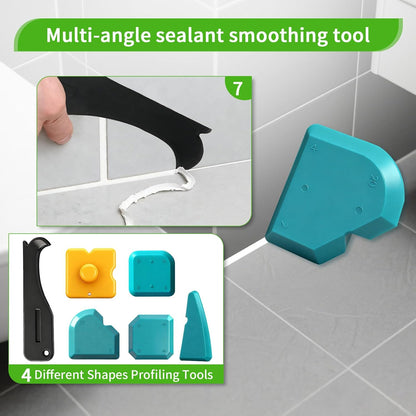 6 in 1 Silicone Caulking Tool Kit Caulking Grout Removal Sealant Finishing Tool with Stainless Steel Head, 6 Silicone Pads, Grout Removal Tool for Kitchen Sink Bathroom Toilet Caulking
