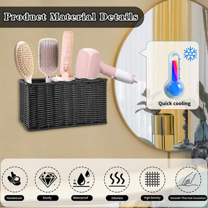 Hair Tool Organizer,Wall Mount Curling Iron Holder,Waterproof Wicker Hot Tools Organizer for Hair Dryer,Flat Irons,Curling Wands,Straighteners Storage,in Cabinet,Bathroom,Vanity (Nature)