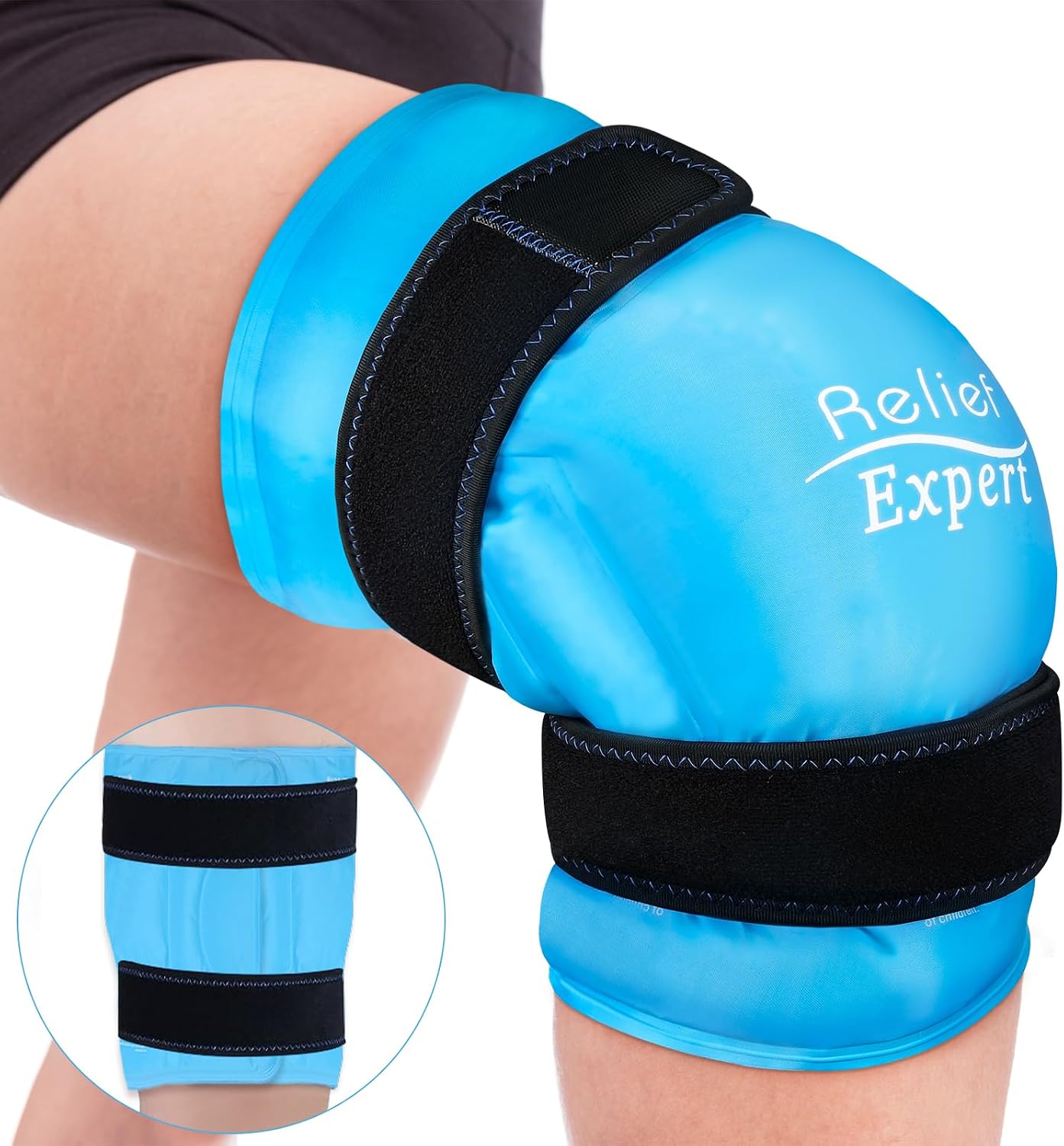 Relief Expert Knee Ice Pack Wrap Around Entire Knee, Large Ice Pack for Leg Soothing Discomfort, Reusable Ice Wraps with Cold Compress for Musclar Relaxation, Post-Workout Recovery,XL