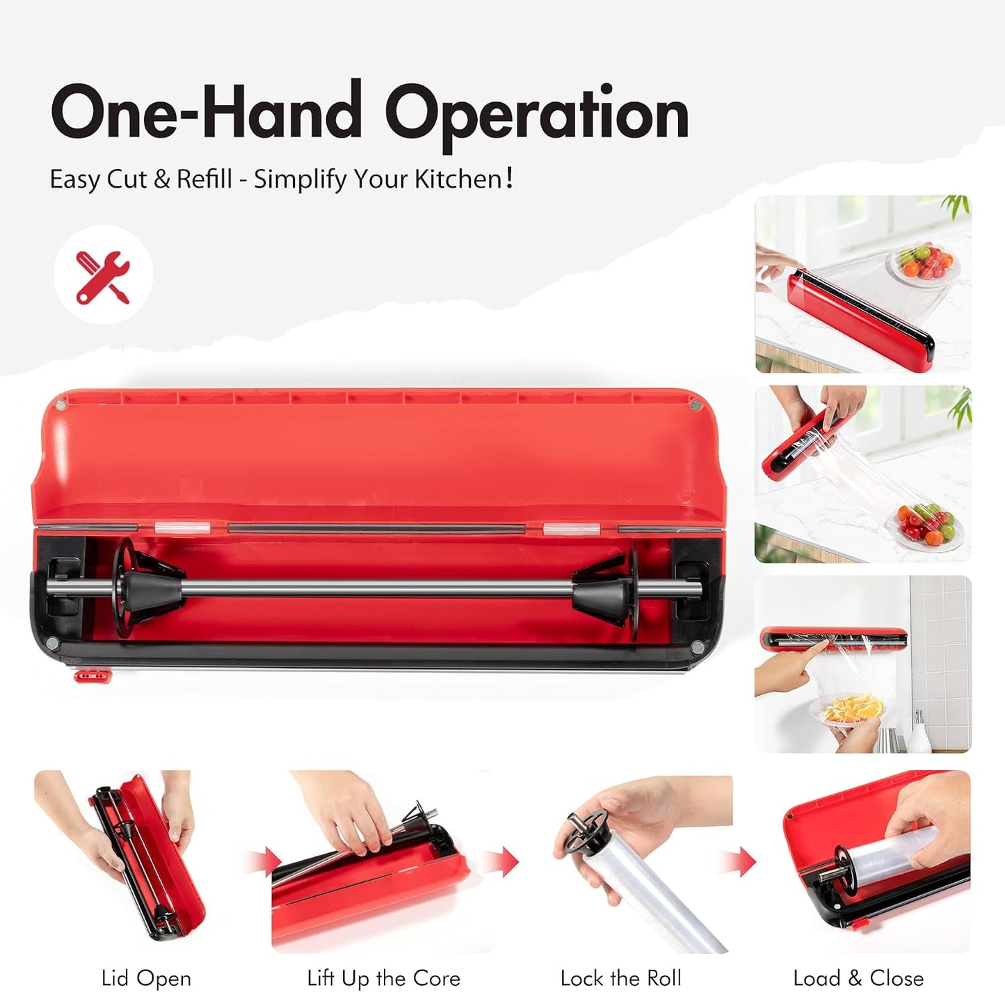Aluminum Foil & Plastic Wrap Dispenser with Cutter - Easy One-Hand Operation, Space-Saving Kitchen Organizer for Worktops & Cabinets, Magnetic Cling Film Dispenser - Fits 12" Rolls, Gray