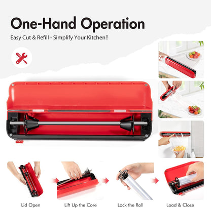 Aluminum Foil & Plastic Wrap Dispenser with Cutter - Easy One-Hand Operation, Space-Saving Kitchen Organizer for Worktops & Cabinets, Magnetic Cling Film Dispenser - Fits 12" Rolls, Gray