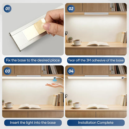 HEYAN 16inch Under Cabinet Lighting, Wall-Mounted Study Lights | 3 Color Temps&Dimmable Hand Sweep Sensor, 90° Rotatable ,Non-Rechargeable, Magnetic Under Closet Lights for Reading,Work