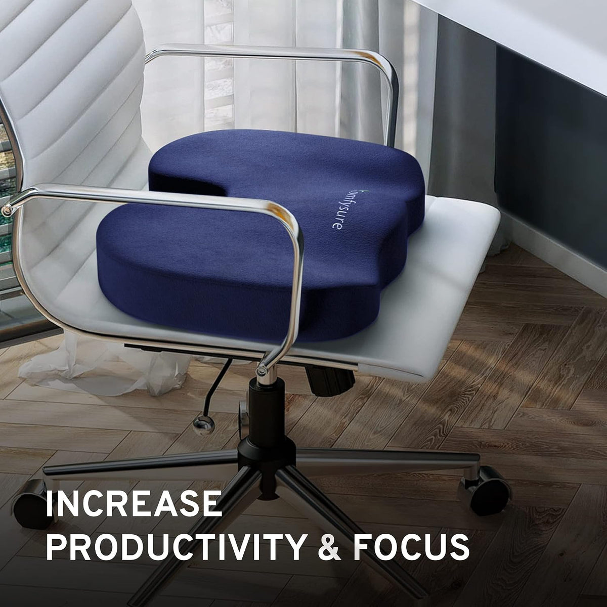 Memory Foam Seat Cushion - Tailbone Pain Relief Cushion, Non-Slip Sciatica Pain Relief Pillow - Cushion for Office Chair, Car, Wheelchair, Computer, Desk Chair - Coccyx, Lower Back Support (Navy)