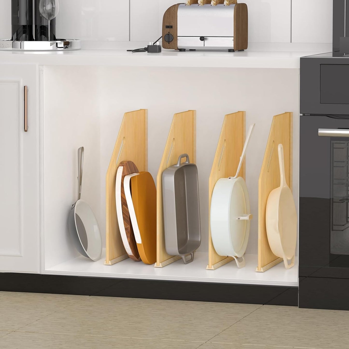 6 Pack Wood Tray Dividers Organizer For Kitchen Cabinet | Adjustable Vertical Cookie Sheet Organizer, Cabinet Dividers Organizer For Pots, Cutting Board, Pans, Lids, Baking Sheets