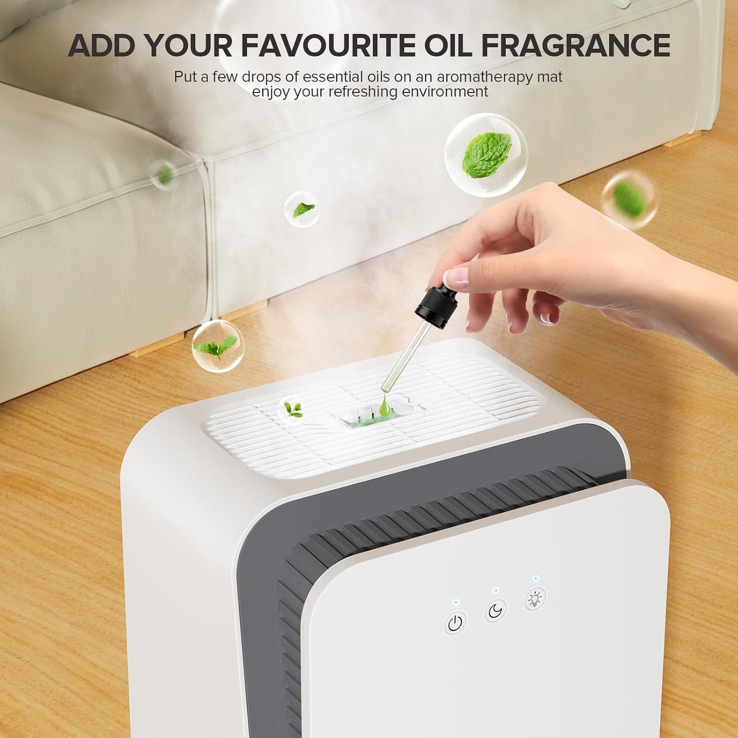 1000 sq.ft Dehumidifier for Home, Dehumidifiers for Basement, Bathroom, Bedroom with Auto Shut Off and Drain Hose, Built-in Aromatherapy Diffuser, 7 Colors LED Light, Quiet Sleep Mode(CS08-Cream)