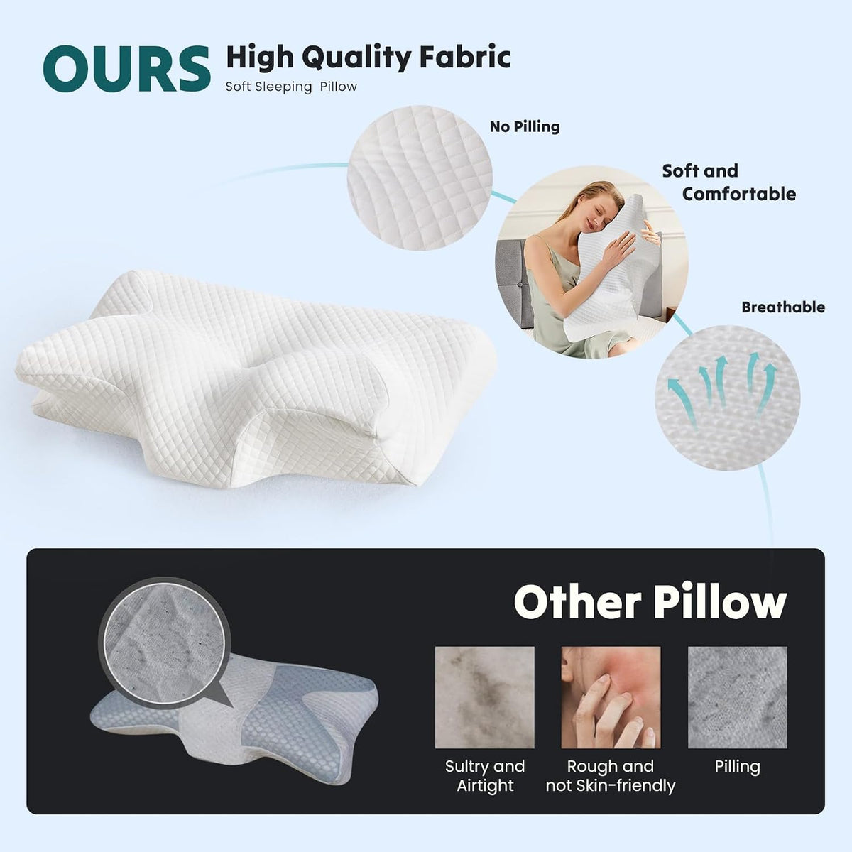 NEWBULIG Cervical Neck Pillow, Ergonomic Contour Memory Foam and Detachable Roll Pillow for Neck Pain Relief Side Back Stomach Sleepers with Cooling Breathable Cover