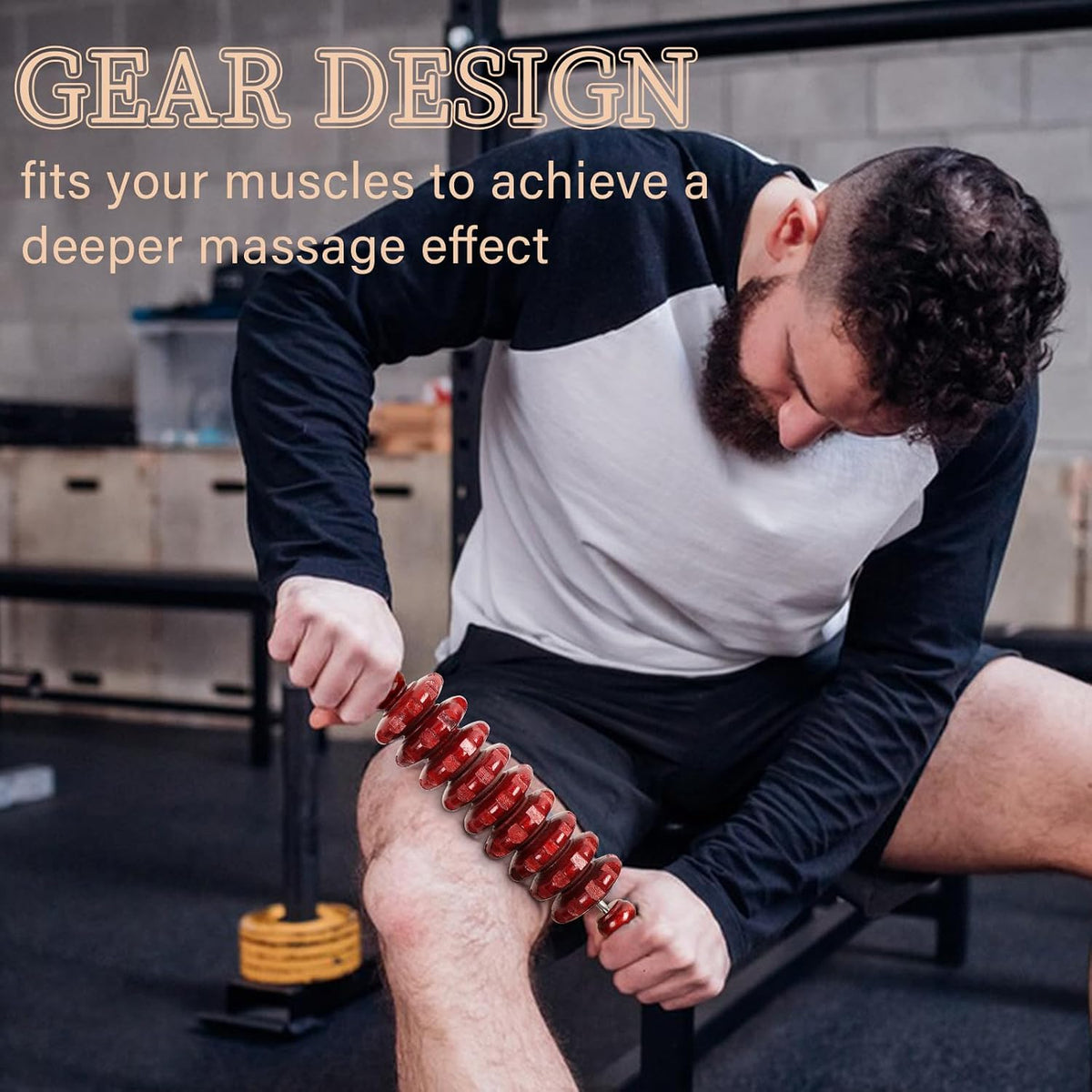 Liitrton Manual Wooden Massage Roller Stick for Muscle Relief, 11-Wheel