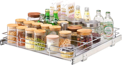 VEVOR 18.5"Wx21"Dx3.5"H Pull Out Cabinet Organizer, Heavy Duty Slide Out Pantry Shelves, Chrome-Plated Steel Roll Out Drawer, Drawer Storage for Home Under Sink, 20"Wx22"Dx7"H Install Size for Cabinet