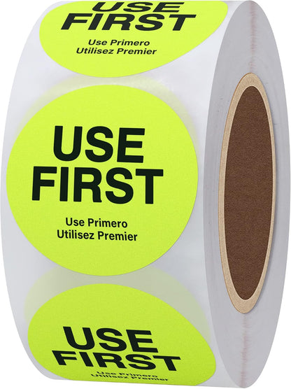 500 Pcs 1.5" Use First Stickers Small Stickers Circle Label Dot Labels Fluorescent Paper, Fluorescent Green