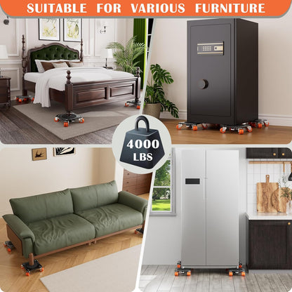 Heavy Duty Furniture Movers with 5-Wheel Dollies, Furniture Dolly Set with Lifter & Base, 360° Swivel Casters, Non-Slip Pads, Up to 2000 lbs Load Capacity