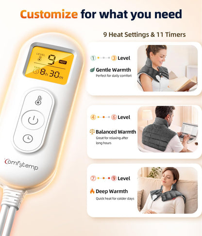 Comfytemp Heating Pad for Neck Shoulders Back, 2.6 Ib Weighted Heating Pad