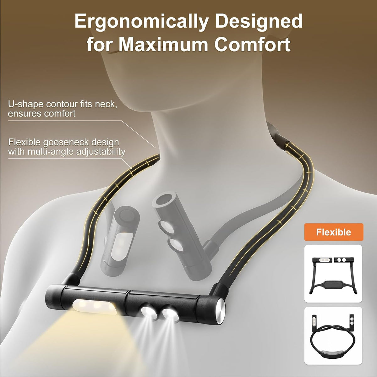 LED Neck Reading Light, Bendable Rechargeable Book Light 110-hr Lasting