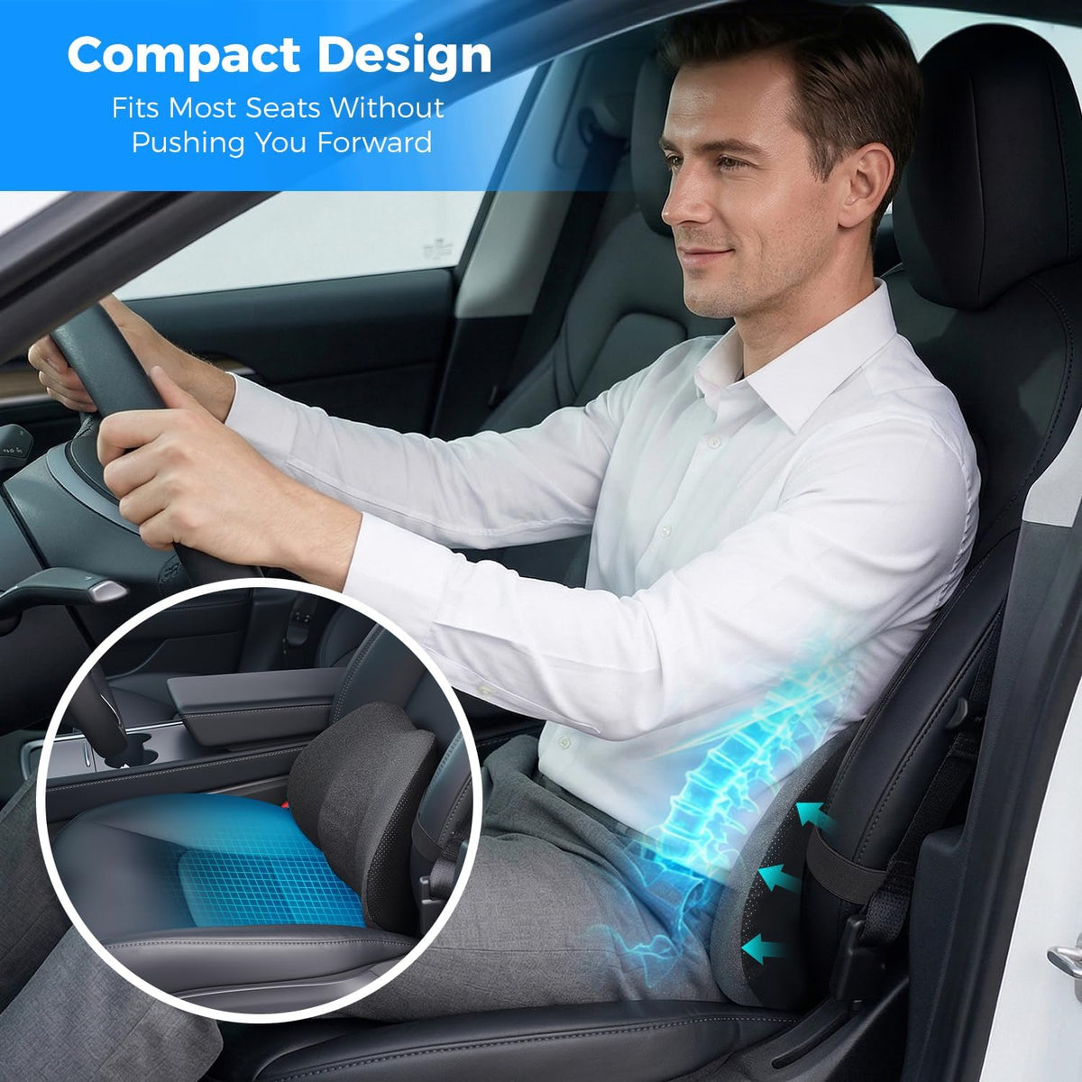 Lumbar Support Pillow for Car – Memory Foam Whole Back Relief