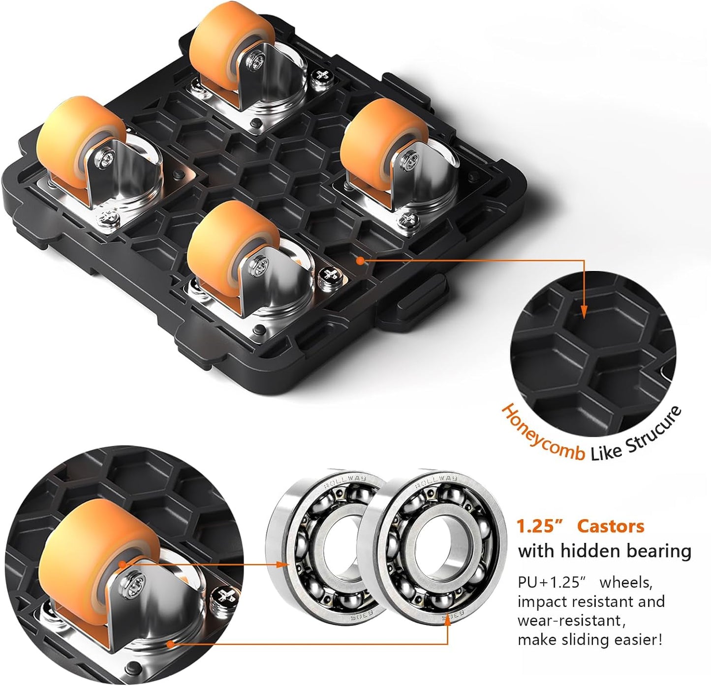 ONEON Furniture Mover with Wheels, 360° Rotation Wheels Furniture Dolly for Moving Heavy Furniture, Appliances, 660 LB Max Load Capacity with Auxiliary Lifter - Connect Dolly