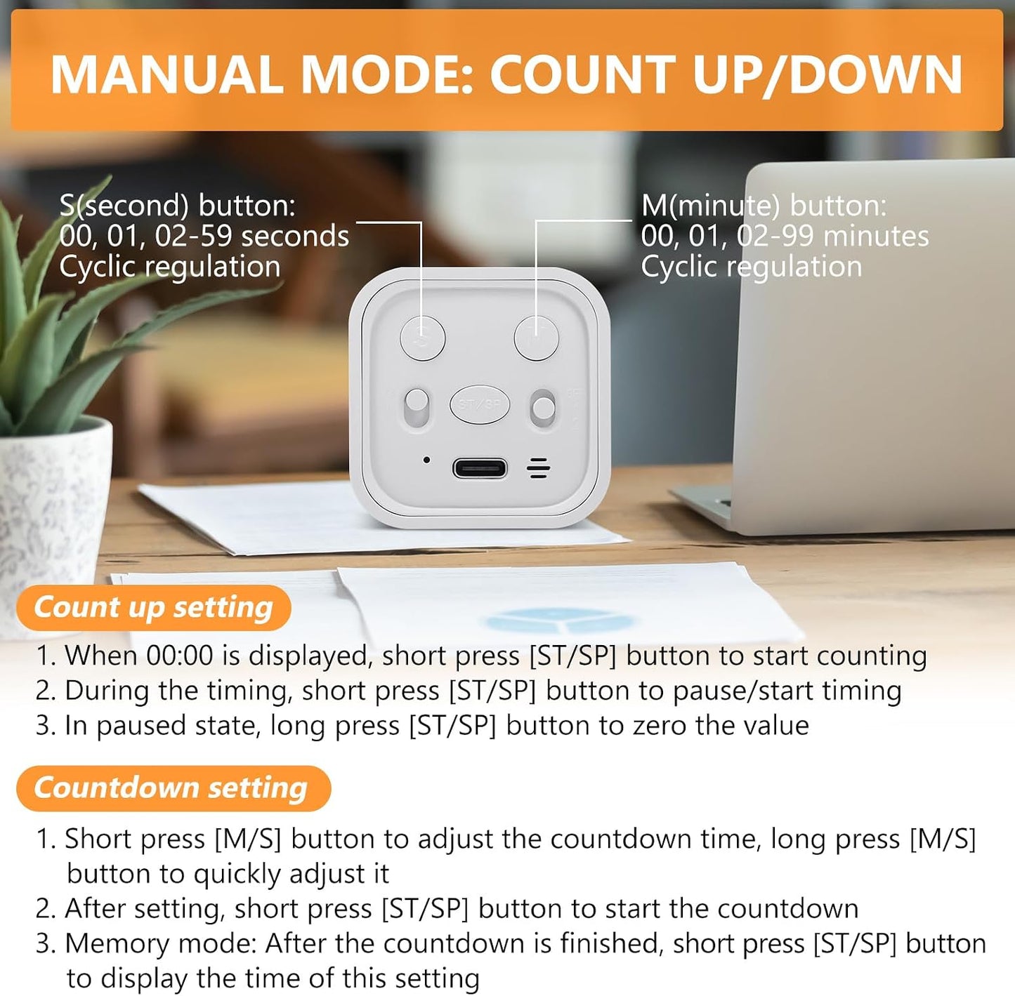 GuDoQi Multi-Function Cube Timer, 5/10/30/60 Min & Custom Count Down, Included Pause & Resume Feature, Silent, Vibrate & Adjustable Sound Alarm for Productivity in Tasks, Study & Kitchen, Purple