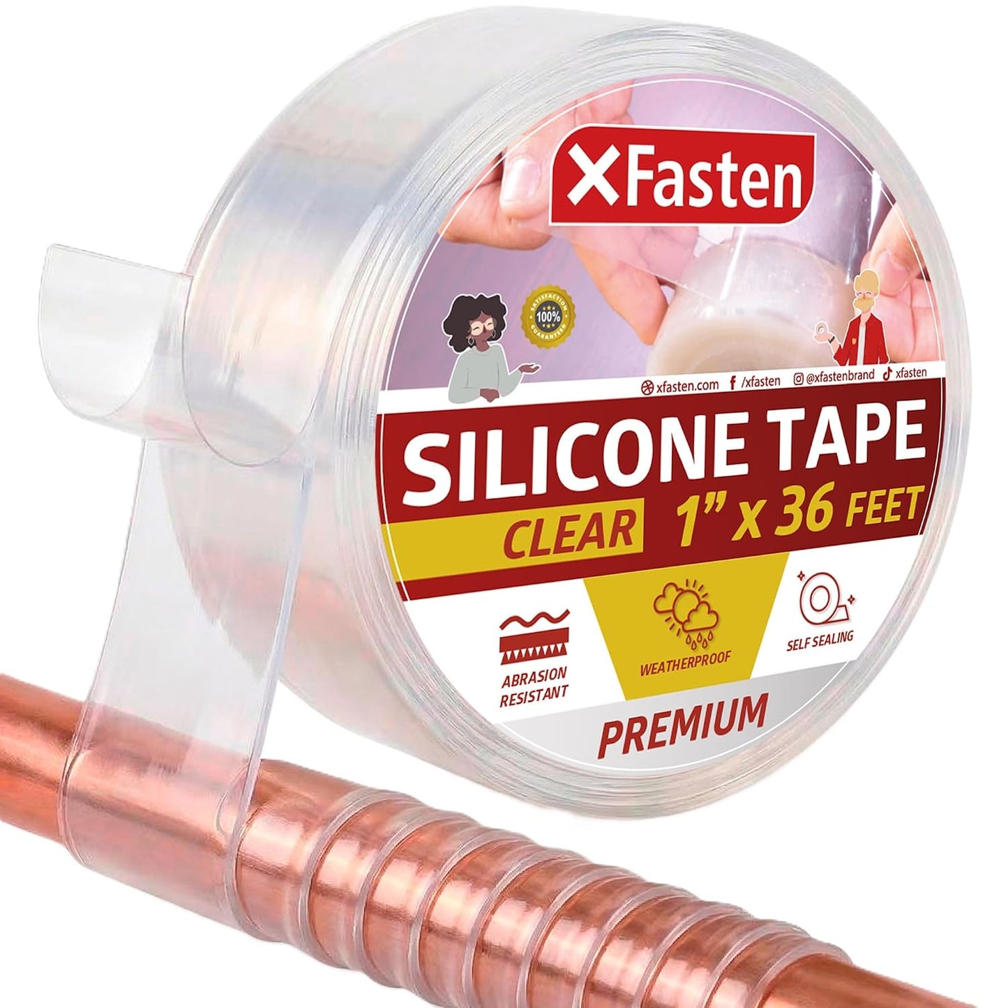 XFasten Self Fusing Silicone Tape Waterproof – 1" x 36 Feet Black, Self Amalgamating Tape, Silicone Rubber for Plumbing, Sealing Pipes, Hose Repair, Outdoor Coax and Electrical Cables – Weatherproof