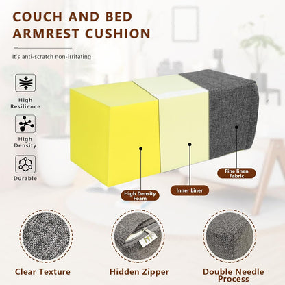 2 Pack Couch Arm Rest Pillow, 6''x6''x20'' Faux Leather Waterproof Cover, High Density Foam Armrest Cushion, Removable & Washable Elbow Support for Sofa, Bed, and Armchair (Medium Grey)