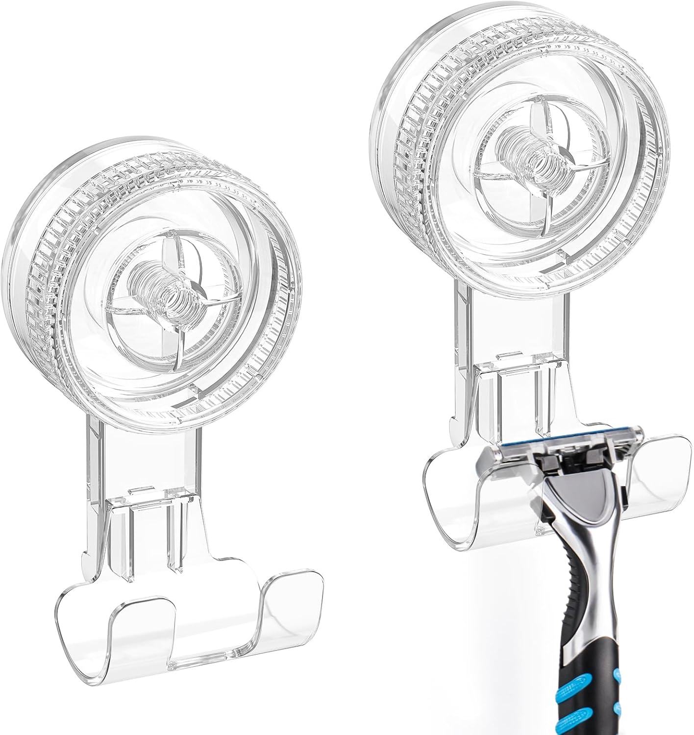 LUXEAR Suction Hooks, 2 Pack Razor Hooks Removable & Reusable | Shower Hook Damage-Free Powerful Suction Hanger for Towel Bathrobe Loofah Bathroom Kitchen Storage Hooks Weather Hanger