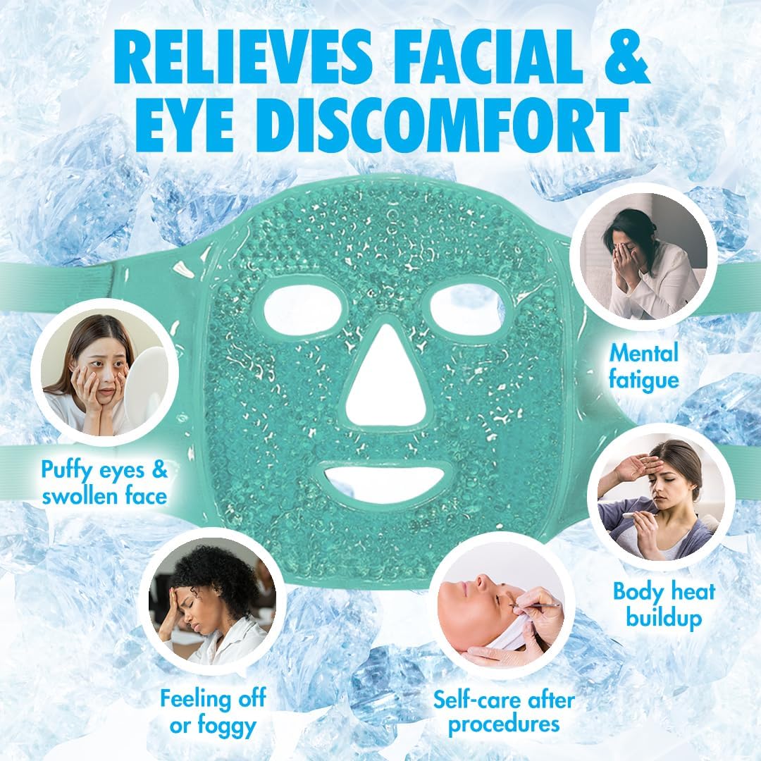 Perfect Remedy Face Ice Pack, Reusable Hot & Cold Ice Face Mask, Gel Compress for Helping with Puffy Eyes and aiding in Conditions of Swelling, Facial Spa Cooling Mask for Women and Men (Blue)