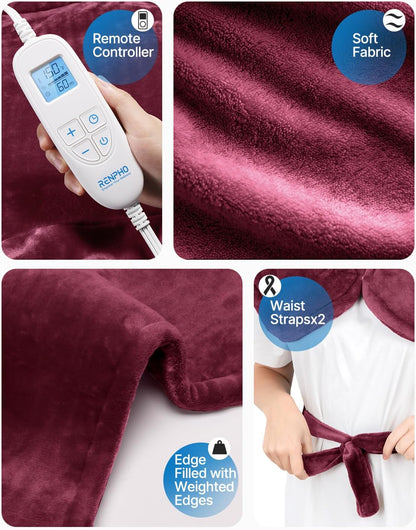 RENPHO Electric Heating Pad - 6 Heat Levels for Neck Shoulder and Back, Birthday Gifts for Women Men Mom Dad, Weighted Pad for Snug Fit, ETL Safety Certified, FSA Eligible, 24"x33" Gray