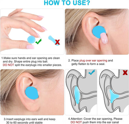 Ear Plugs for Sleeping, Waterproof Moldable Silicone EarPlugs for Sleeping Noise Cancelling, Mowing, Swimming and Concerts, 8 Pair (16 Count)