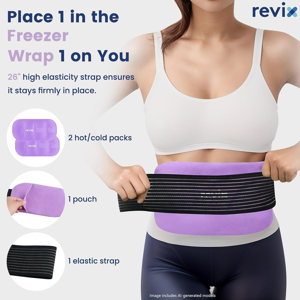 REVIX Ice Pack for Injuries Reusable, 2-Pack Hot & Cold Gel Wrap with Strap