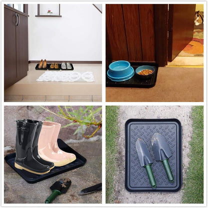 Boot Mat Tray for Floor Protection,3 Pack Black Shoe Tray,Boot Drying Mat w/Lip, Dirt Rug, Dog Water & Litter Box ray,Garden Garage-Indoor Outdoor (Black)