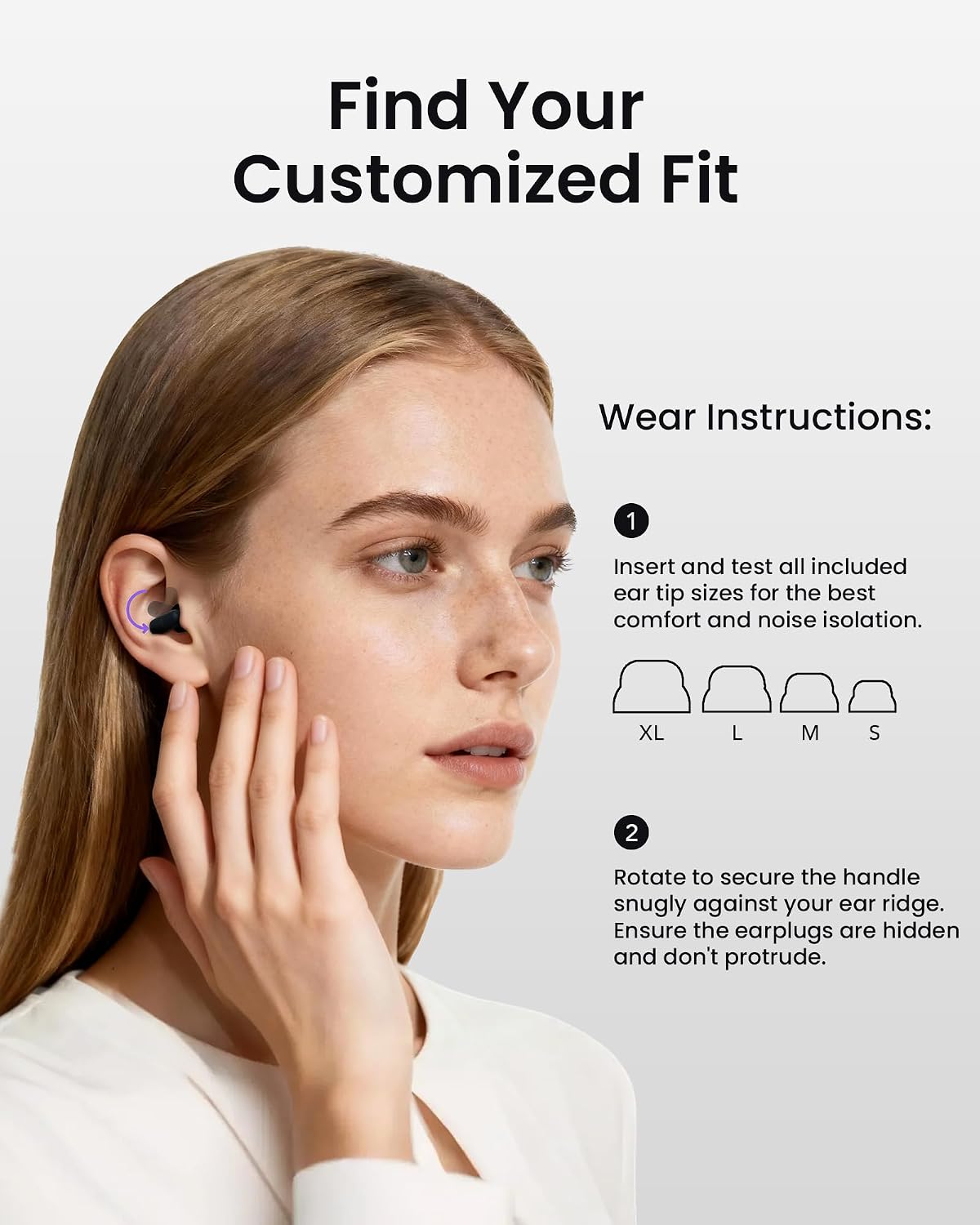 Ear Plugs for Sleeping Comfortable Mid Noise Cancelling Earplugs | All-night Wear without Ear Pain for Side Sleeper Patent Qufits Eartips 23dB Reusable Earplugs for Sleep, Travel - Black