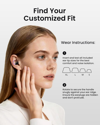 Ear Plugs for Sleeping Comfortable Mid Noise Cancelling Earplugs | All-night Wear without Ear Pain for Side Sleeper Patent Qufits Eartips 23dB Reusable Earplugs for Sleep, Travel - Black