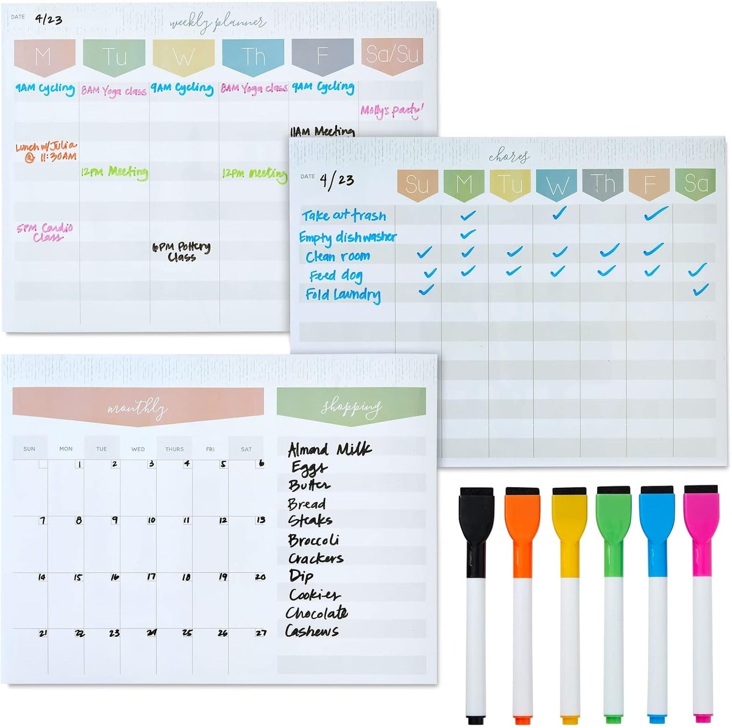 Okuna Outpost Magnetic Dry Erase Board for Fridge, Weekly Planner with 6 Magnetic Pens for Teachers, Students, Kitchen (12 x 9 in)