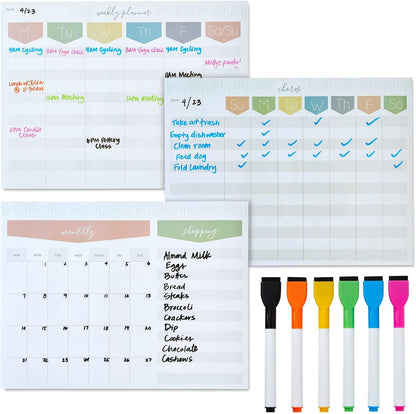 Okuna Outpost Magnetic Dry Erase Board for Fridge, Weekly Planner with 6 Magnetic Pens for Teachers, Students, Kitchen (12 x 9 in)