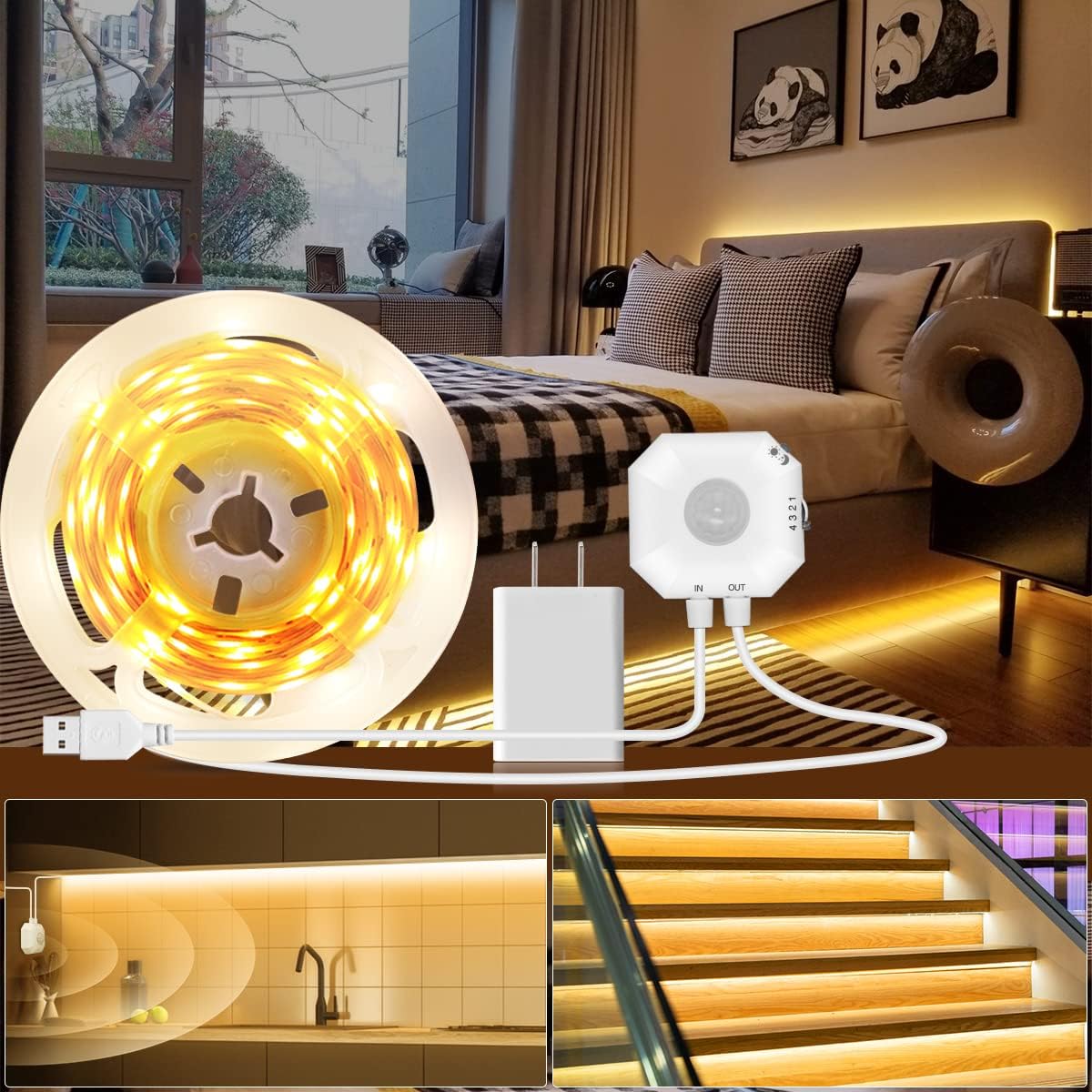 Daymeet Motion Sensor LED Strip Lights, 16.4ft RGB Motion Activated Under Bed Lights with Automatic Shut Off Timer App Control Cabinet Night Light Closet Lights for Hallway, Kitchen,Bedroom