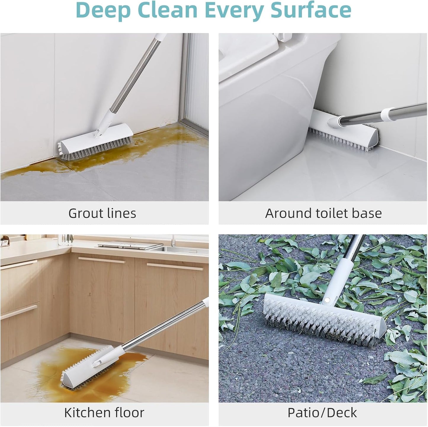MOPALL Shower Bathtub Scrubber Brush for Cleaning with 55" Long Handle | Dual Sided Stiff Bristle, 180° Rotatable V Shape Head, Heavy Duty Stainless Steel Handle, for Tile, Patio/Deck/Garage/Corner