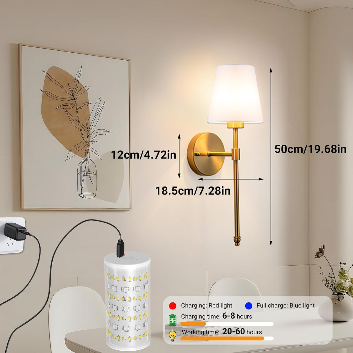 Nekhung Battery Operated Wall Sconce, Peel and Stick Sconces Set of 2