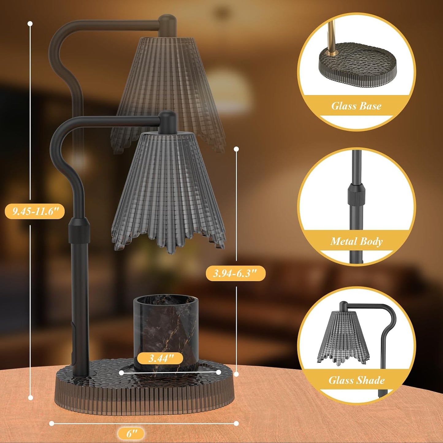 Flower Candle Warmer Lamp,Adjustable Timer & Dimmer(Black2) | Adjustable height fits jars. Timer & dimmer safe melt. 2 bulbs & heat-proof base. Perfect for bedroom, office, or gifting.